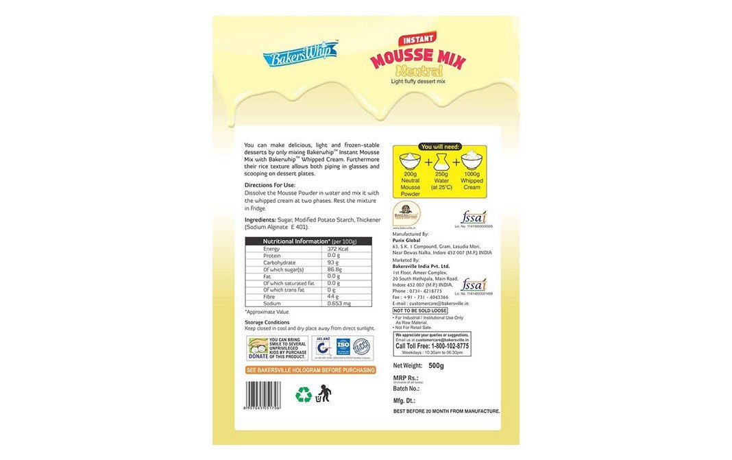 Bakerswhip Mousse Mix Neutral Light Fluffy Desert Mix   Box  500 grams
